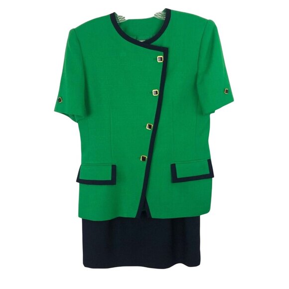 Kasper Dresses & Skirts - Kasper Skirt Suit 2 Piece Set Womens Size Petite 6P Green/Navy Blue